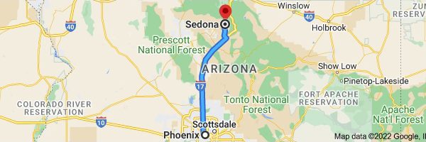 Mapa de ruta Phoenix hacia Sedona