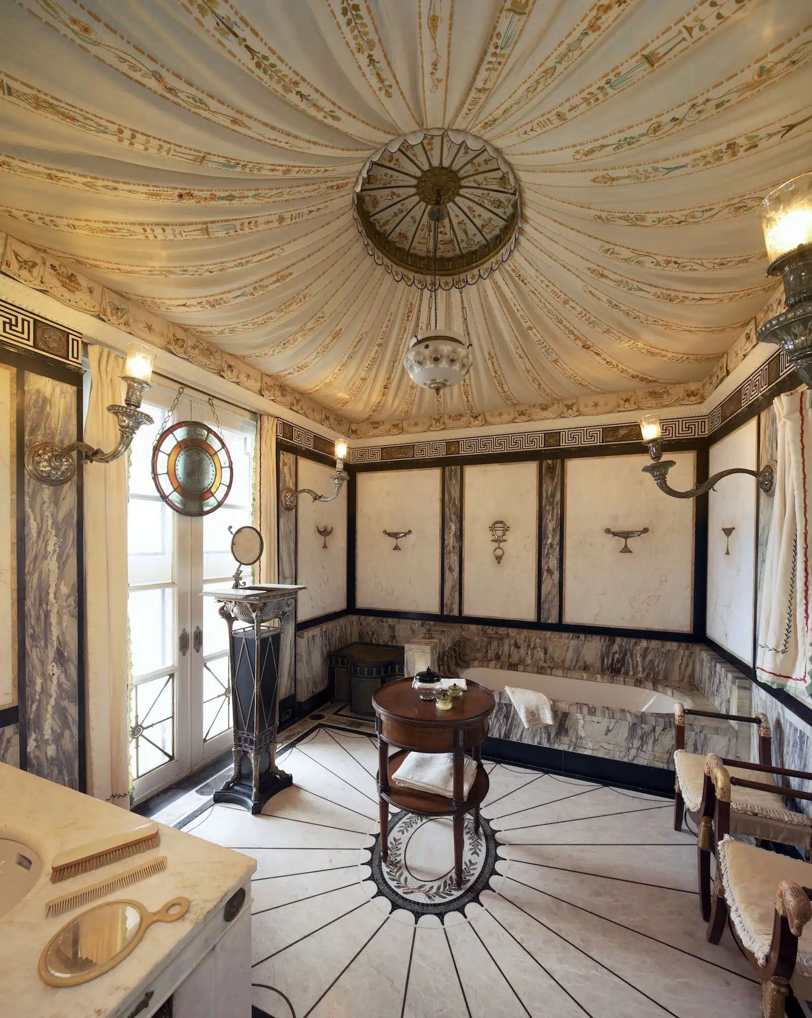 John Deering's bathroom, made of marble, at the Vizcaya in Miami