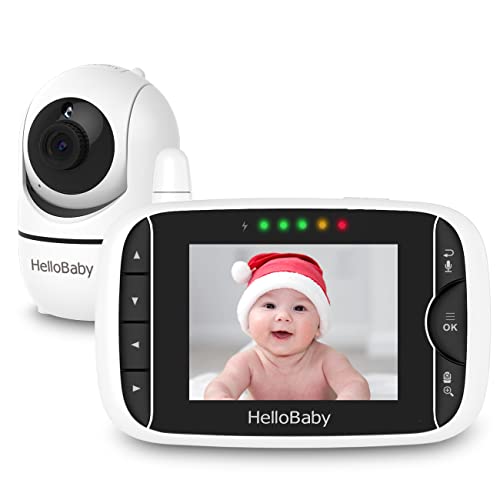 Vigilabebés HelloBaby con vídeo, cámara a distancia, zoom panorámico, pantalla LCD en color de 3,2'', visión nocturna por infrarrojos, indicador de temperatura, canción de cuna, audio bidireccional