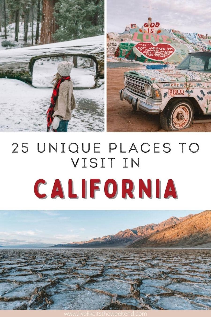 Lugares únicos para visitar en California pin cover