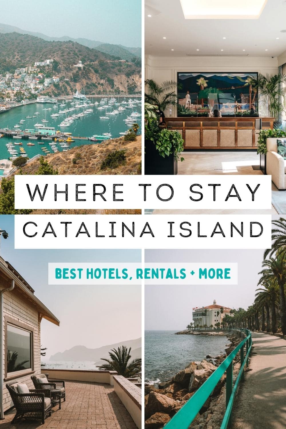 portada de pin para publicación de blog sobre dónde alojarse en la isla catalina, california
