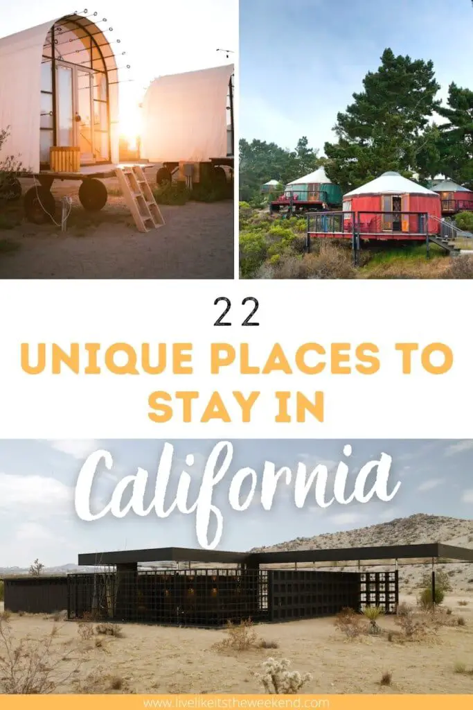 Portada del pin de la publicación del blog de lugares únicos para hospedarse en California