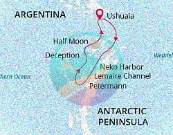 Mapa del crucero por la Antártida